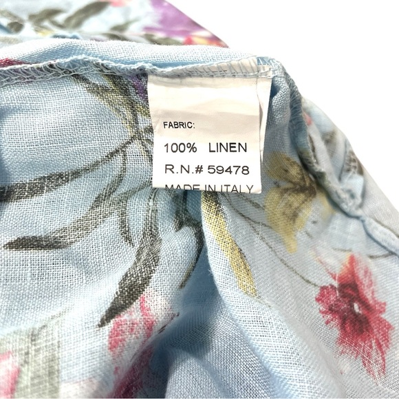 Bellambia Made in Italy 100% Linen Blue Floral Print Short Sleeve Top Size Med. - Picture 5 of 5